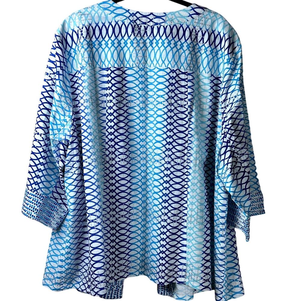 Maggie Barnes Linen Blend Blues Silver Cardigan Open Jacket Women Sz 3X (26/28) - Picture 2 of 11
